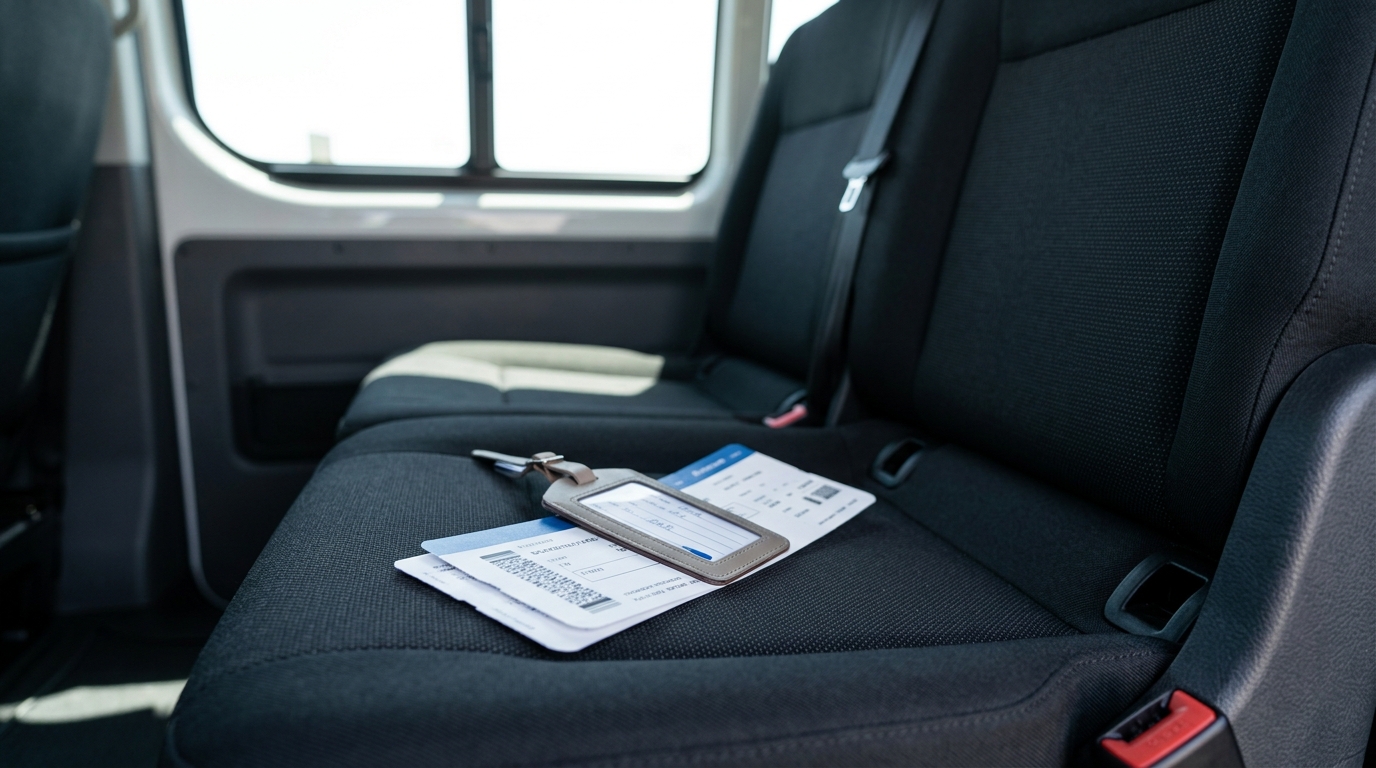 airport ticketsand ID on minibus seat